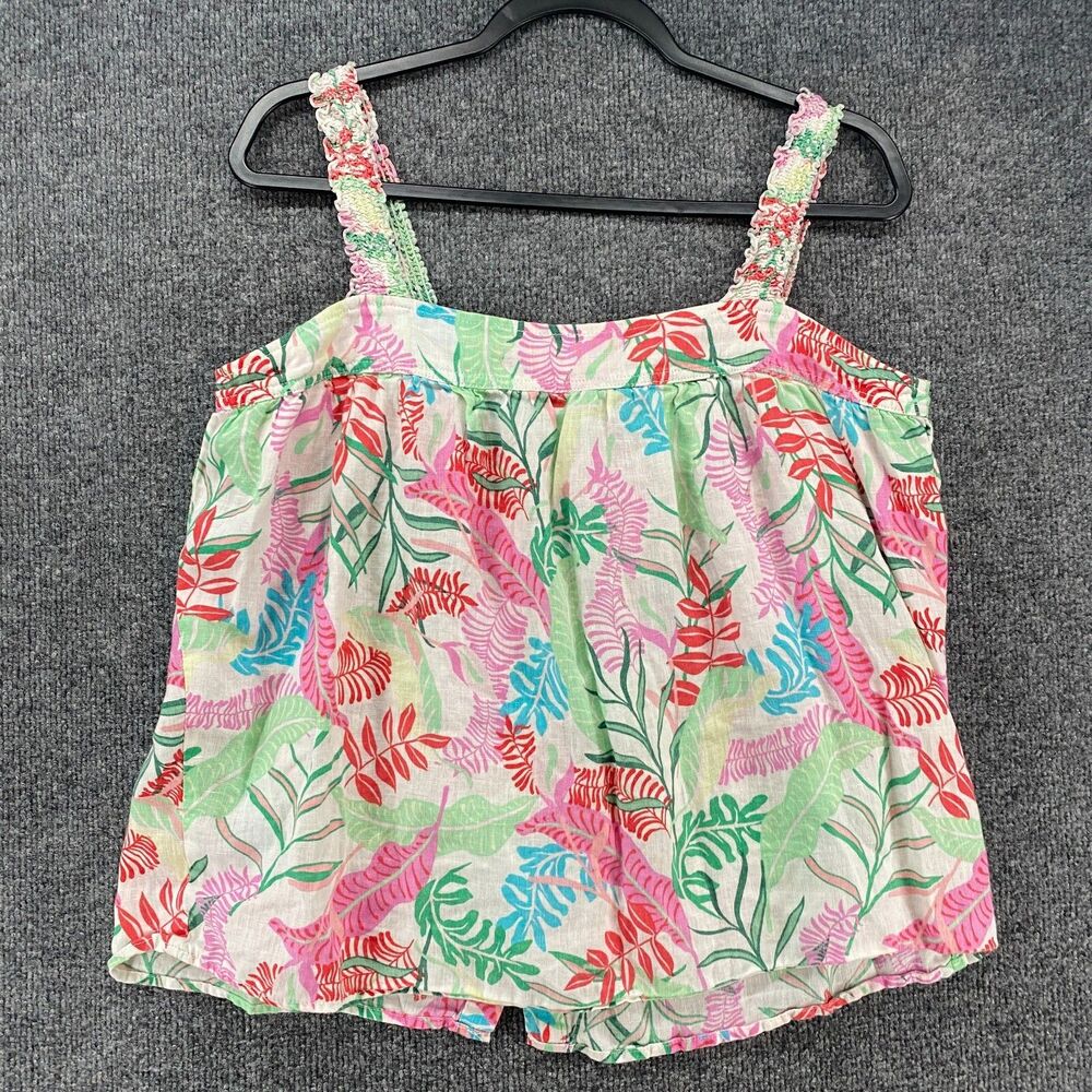Cynthia Rowley Linen Top Womens M‎ Leaf Print Sleeveless Casual Tropical Coastal
